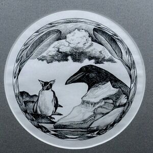 Original Graphite Drawing Robert A Range Penguin Raven Alaskan Art Framed 8x8